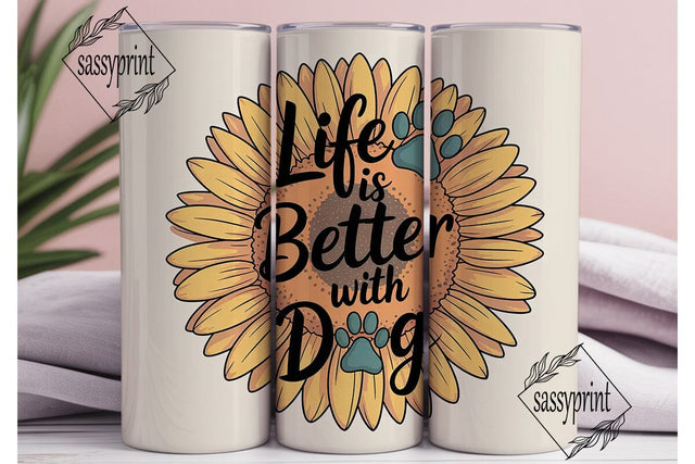 Sunflower Dog Paw 20oz Tumbler Wrap Sublimation sassyprint 
