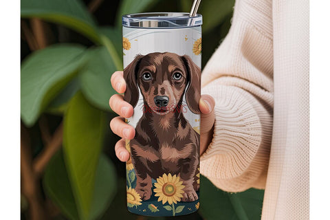 Sunflower Doxie 20oz Tumbler Wrap Sublimation DesignSVG 