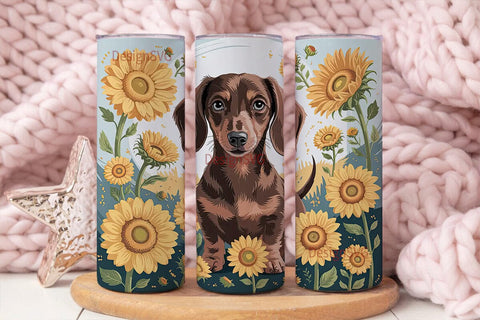 Sunflower Doxie 20oz Tumbler Wrap Sublimation DesignSVG 