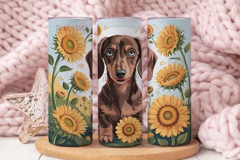Sunflower Doxie 20oz Tumbler Wrap Sublimation DesignSVG 