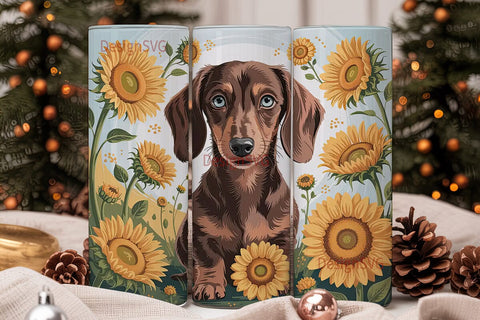 Sunflower Doxie 20oz Tumbler Wrap Sublimation DesignSVG 