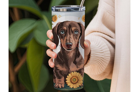 Sunflower Doxie 20oz Tumbler Wrap Sublimation DesignSVG 
