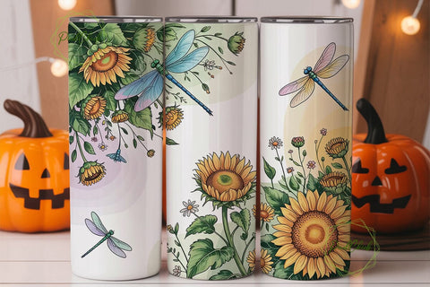 Sunflower Dragonfly Floral 20oz Tumbler Sublimation PixelChick 