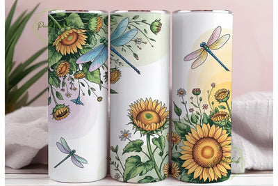 Sunflower Dragonfly Floral 20oz Tumbler Sublimation PixelChick 