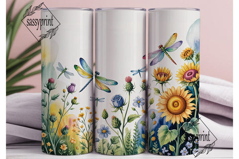 Sunflower Dragonfly Floral Tumbler Wrap Sublimation sassyprint 