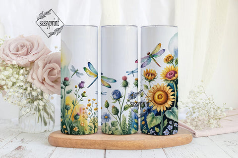 Sunflower Dragonfly Floral Tumbler Wrap Sublimation sassyprint 