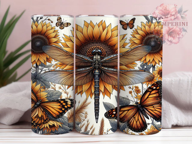 Sunflower Dragonfly Spring 20oz Floral Tumbler, Spring Tumbler Wrap, 20oz Tumbler Design, Floral Sublimation Wrap, Dragonfly Mug Design, Sunflower Cup Wrap Sublimation Li Zamperini 