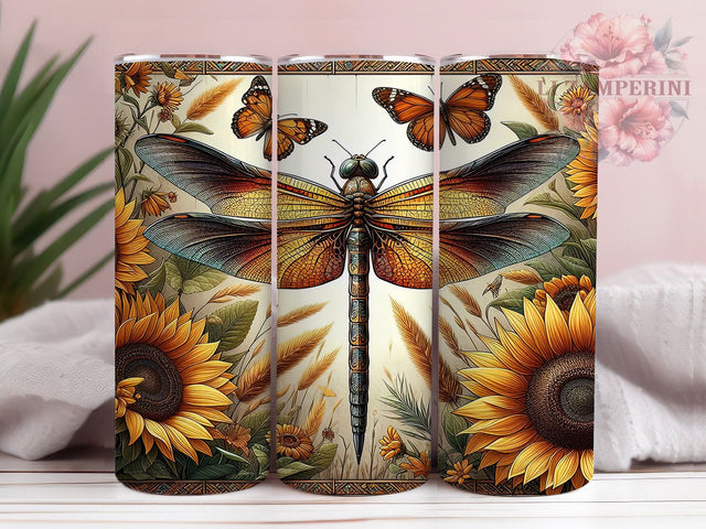 Sunflower Dragonfly Spring 20oz Floral Tumbler, Spring Tumbler Wrap, 20oz Tumbler Design, Floral Sublimation Wrap, Dragonfly Mug Design, Sunflower Cup Wrap Sublimation Li Zamperini 