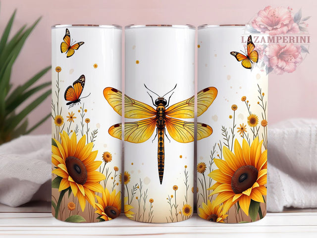 Sunflower Dragonfly Spring 20oz Floral Tumbler, Spring Tumbler Wrap, 20oz Tumbler Design, Floral Sublimation Wrap, Dragonfly Mug Design, Sunflower Cup Wrap Sublimation Li Zamperini 