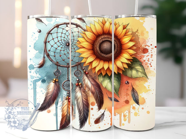 Sunflower Dream Catcher 20 oz Skinny Tumbler Sublimation Design, Boho Dream Catcher Tumbler Png, Straight & Tapered Tumbler Wrap, Instant Digital Download Sublimation ToriDesigns 