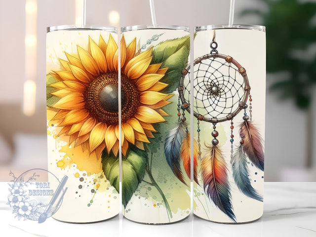 Sunflower Dream Catcher 20 oz Skinny Tumbler Sublimation Design, Boho Dream Catcher Tumbler Png, Straight & Tapered Tumbler Wrap, Instant Digital Download Sublimation ToriDesigns 