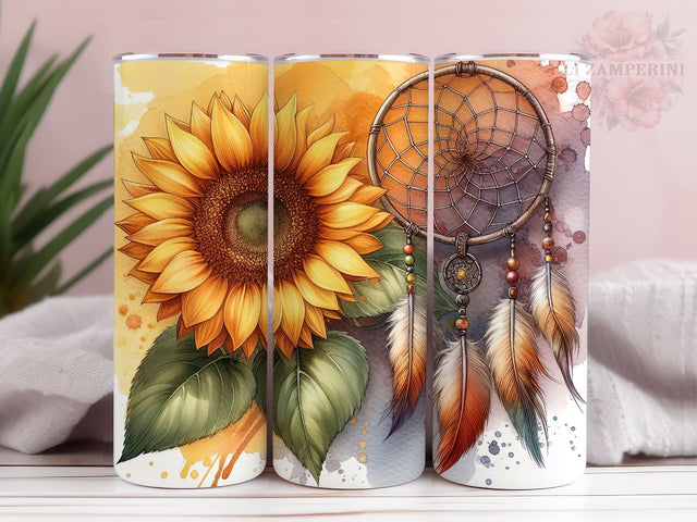 Sunflower Dream Catcher Tumler PNG, Watercolor Sunflowers 20oz Tumbler Wrap PNG, Straight & Tapered Tumbler Wrap, Instant Digital Download Sublimation Li Zamperini 