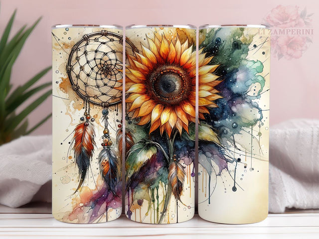Sunflower Dream Catcher Tumler PNG, Watercolor Sunflowers 20oz Tumbler Wrap PNG, Straight & Tapered Tumbler Wrap, Instant Digital Download Sublimation Li Zamperini 