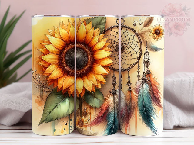 Sunflower Dream Catcher Tumler PNG, Watercolor Sunflowers 20oz Tumbler Wrap PNG, Straight & Tapered Tumbler Wrap, Instant Digital Download Sublimation Li Zamperini 