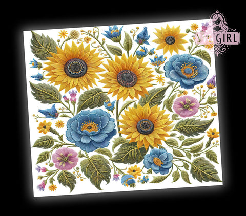 Sunflower Embroidery 20oz Tumbler Wrap Sublimation Design, Straight Tapered Tumbler Wrap, Sunflower Tumbler Png, Instant Digital Download Sublimation SvggirlplusArt 