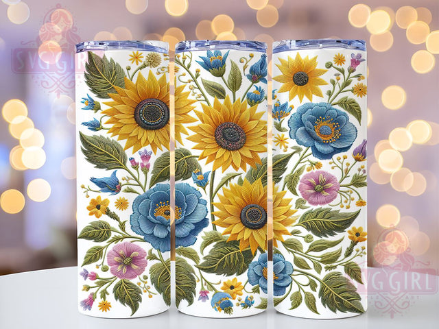 Sunflower Embroidery 20oz Tumbler Wrap Sublimation Design, Straight Tapered Tumbler Wrap, Sunflower Tumbler Png, Instant Digital Download Sublimation SvggirlplusArt 