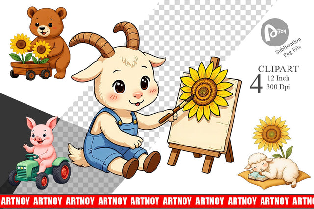 Sunflower Farm Friends Clipart Sublimation artnoy 