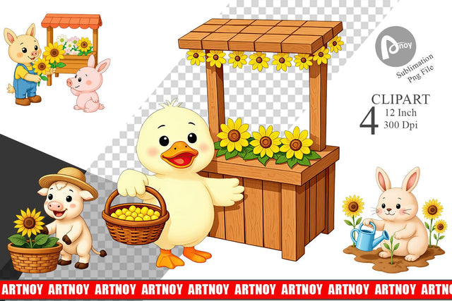 Sunflower Farm Friends Clipart Sublimation artnoy 