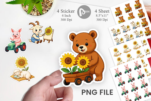 Sunflower Farm Friends Sticker Sublimation artnoy 