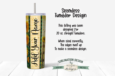 Sunflower Fence 20oz Seamless Sublimation Tumbler Wrap - Add Your Own Name Sublimation Ewe-N-Me Designs 