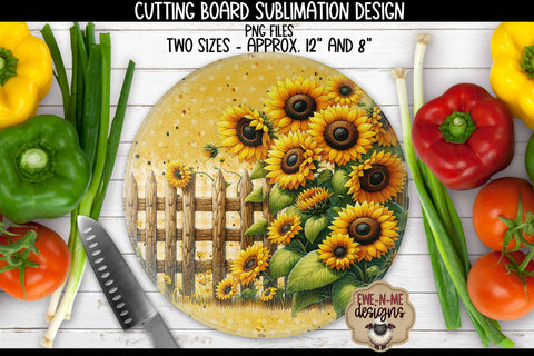 Sunflower Fence Cutting Board Design | ROUND Sublimation Sublimation Ewe-N-Me Designs 