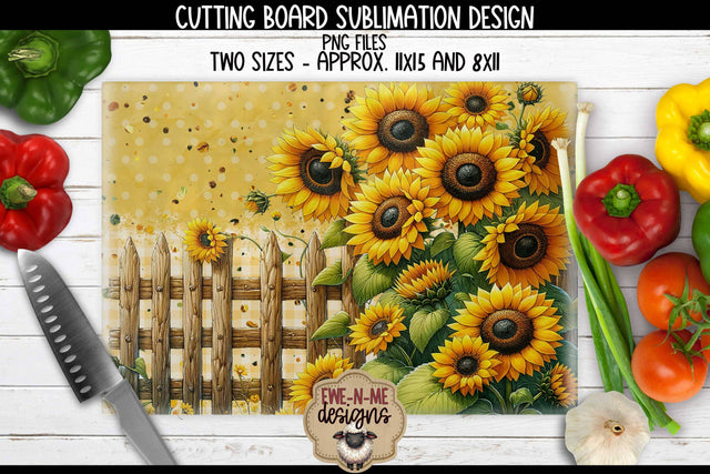 Sunflower Fence Rectangle Cutting Board Design For Sublimation Sublimation Ewe-N-Me Designs 