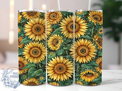 Sunflower Field Rustic Bloom 20oz Tumbler, Blooming Flowers, Golden Yellow, Floral Pattern, Rustic Nature, Skinny Tumbler, Sublimation PNG Sublimation ToriDesigns 