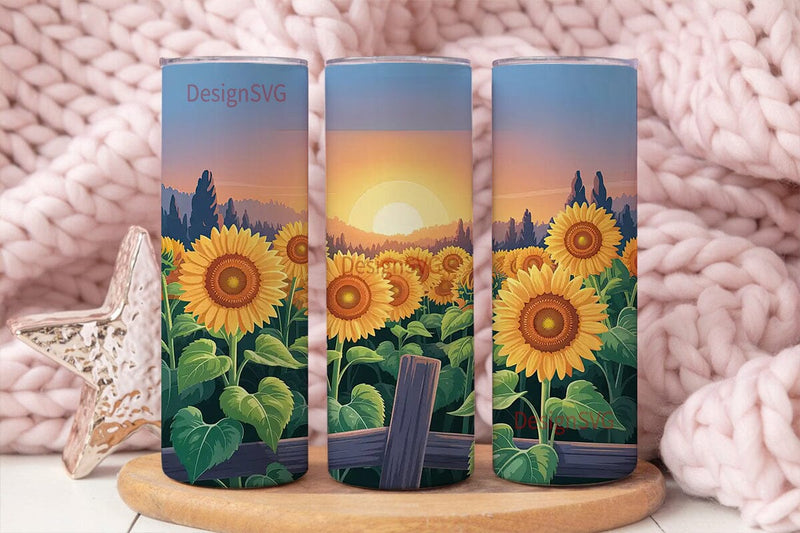 Sunflower Field Sunset 20oz Tumbler Wrap Sublimation DesignSVG 