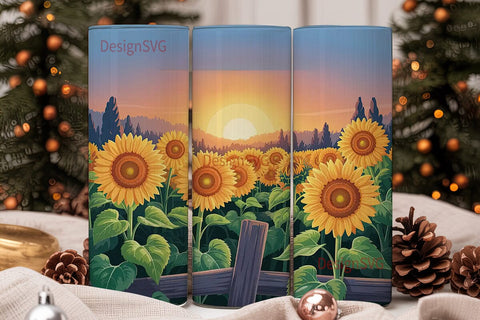 Sunflower Field Sunset 20oz Tumbler Wrap Sublimation DesignSVG 