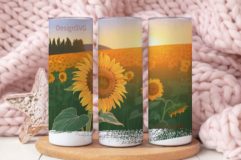 Sunflower Field Sunset 20oz Tumbler Wrap Sublimation DesignSVG 