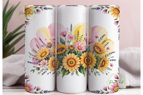 Sunflower Floral 20oz Tumbler Wrap Sublimation PixelChick 
