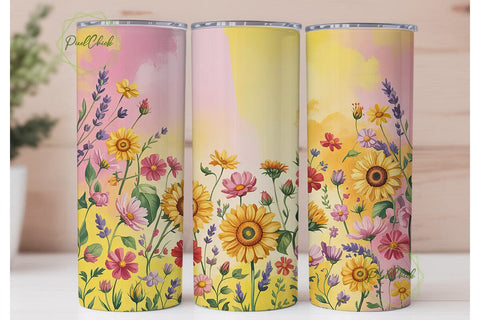 Sunflower Floral 20oz Tumbler Wrap Sublimation PixelChick 