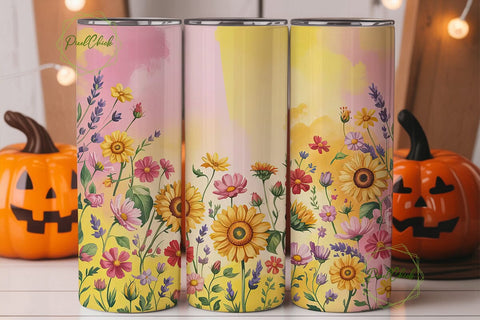 Sunflower Floral 20oz Tumbler Wrap Sublimation PixelChick 