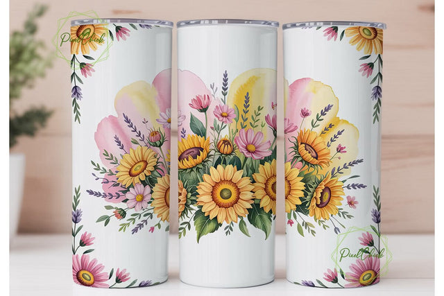 Sunflower Floral 20oz Tumbler Wrap Sublimation PixelChick 