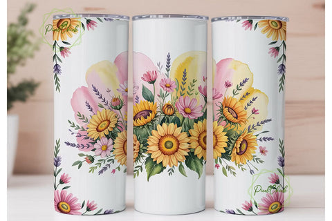Sunflower Floral 20oz Tumbler Wrap Sublimation PixelChick 