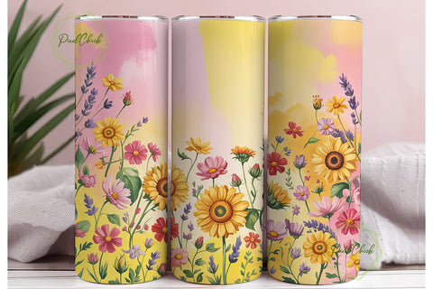 Sunflower Floral 20oz Tumbler Wrap Sublimation PixelChick 