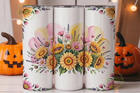 Sunflower Floral 20oz Tumbler Wrap Sublimation PixelChick 