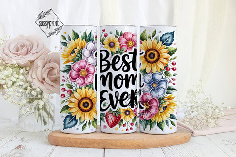 Sunflower Floral Best Mom EVER Tumbler Sublimation sassyprint 