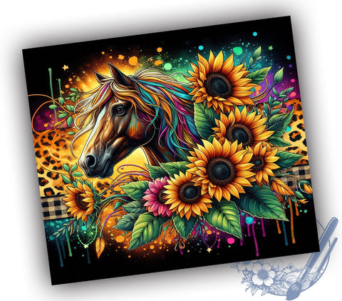 Sunflower Floral Boots Horse Leopard Western 20oz Skinny Tumbler, Horse Tumbler Png, Straight & Tapered Tumbler Wrap, Instant Digital Download Sublimation ToriDesigns 