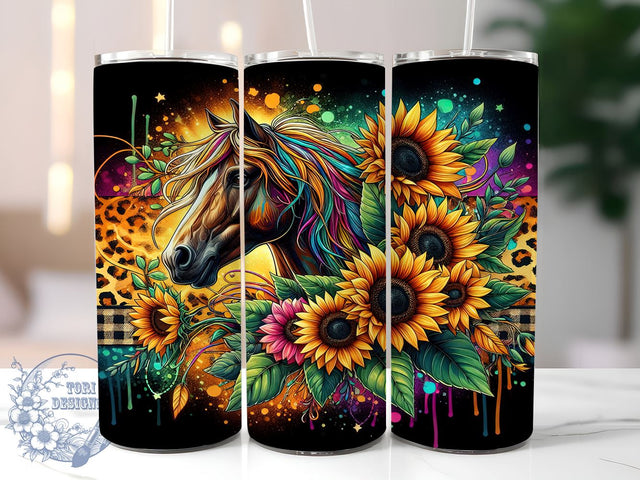 Sunflower Floral Boots Horse Leopard Western 20oz Skinny Tumbler, Horse Tumbler Png, Straight & Tapered Tumbler Wrap, Instant Digital Download Sublimation ToriDesigns 