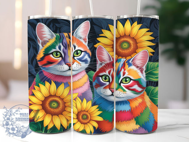 Sunflower Floral Cat Tumbler Wrap, Cat With Flowers Design, Floral Cat Sublimation, Sunflower Pet Lover, Bright Cat Wrap, 20oz Tumbler Template, Happy Cat Design Sublimation ToriDesigns 