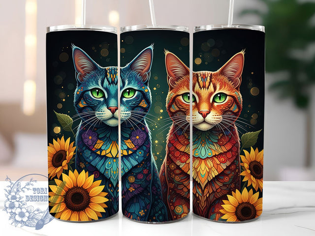 Sunflower Floral Cat Tumbler Wrap, Cat With Flowers Design, Floral Cat Sublimation, Sunflower Pet Lover, Bright Cat Wrap, 20oz Tumbler Template, Happy Cat Design Sublimation ToriDesigns 