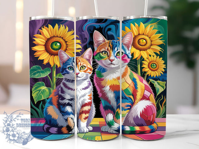 Sunflower Floral Cat Tumbler Wrap, Cat With Flowers Design, Floral Cat Sublimation, Sunflower Pet Lover, Bright Cat Wrap, 20oz Tumbler Template, Happy Cat Design Sublimation ToriDesigns 