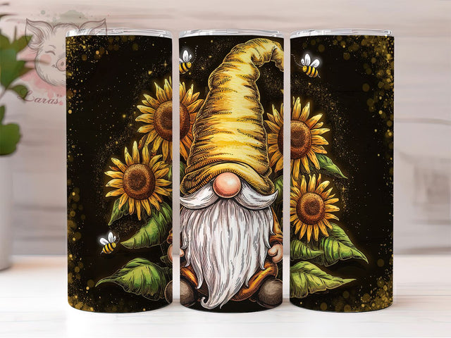 Sunflower Floral Gnome 20oz Tumbler, Floral Gnome Tumbler Wrap, 20oz Sublimation Tumbler, Boho Sunflower Tumbler, Cute Gnome Tumbler, Rustic Floral Tumbler, Whimsical Gnome Design Sublimation Lara' s Designs 