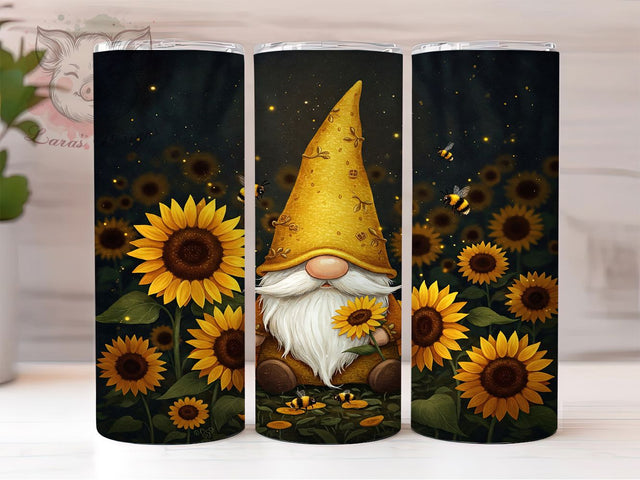 Sunflower Floral Gnome 20oz Tumbler, Floral Gnome Tumbler Wrap, 20oz Sublimation Tumbler, Boho Sunflower Tumbler, Cute Gnome Tumbler, Rustic Floral Tumbler, Whimsical Gnome Design Sublimation Lara' s Designs 