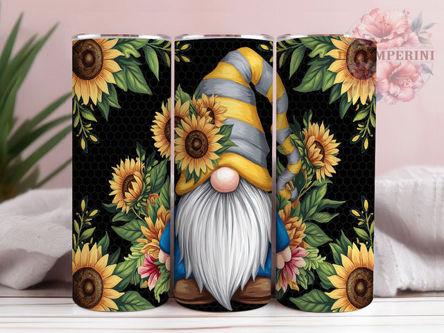 Sunflower Floral Gnome 20oz Tumbler Wrap, 20oz Sublimation Tumbler, Boho Sunflower Tumbler, Cute Gnome Tumbler, Rustic Floral Tumbler, Garden Gnome Tumbler Design Sublimation Li Zamperini 