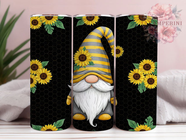 Sunflower Floral Gnome 20oz Tumbler Wrap, 20oz Sublimation Tumbler, Boho Sunflower Tumbler, Cute Gnome Tumbler, Rustic Floral Tumbler, Garden Gnome Tumbler Design Sublimation Li Zamperini 