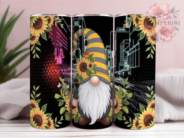 Sunflower Floral Gnome 20oz Tumbler Wrap, 20oz Sublimation Tumbler, Boho Sunflower Tumbler, Cute Gnome Tumbler, Rustic Floral Tumbler, Garden Gnome Tumbler Design Sublimation Li Zamperini 