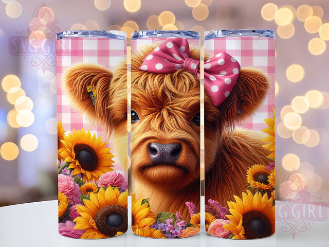 Sunflower Floral Highland Cow Tumbler Wrap, Sunflower Cow Wrap, 20Oz Sublimation Design, Floral Cow Cup, Rustic Farm Drinkware, Cow With Sunflowers, Country Cow Mug Design Sublimation SvggirlplusArt 