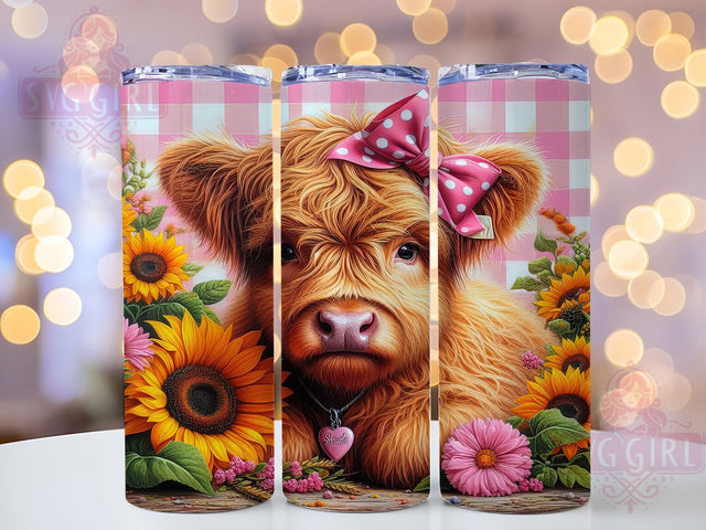 Sunflower Floral Highland Cow Tumbler Wrap, Sunflower Cow Wrap, 20Oz Sublimation Design, Floral Cow Cup, Rustic Farm Drinkware, Cow With Sunflowers, Country Cow Mug Design Sublimation SvggirlplusArt 